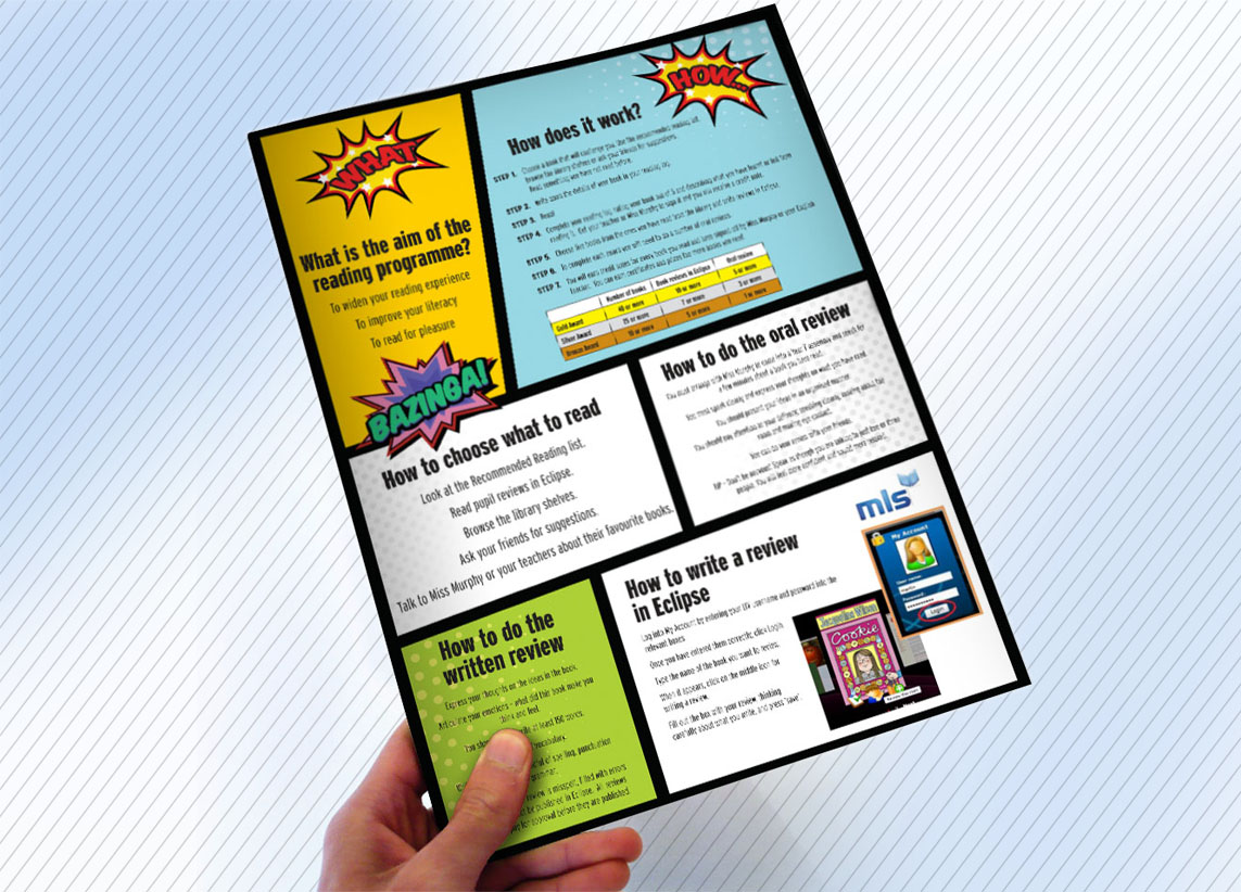 Belvedere Readers leaflet design - reading scheme literature with a pop art feel